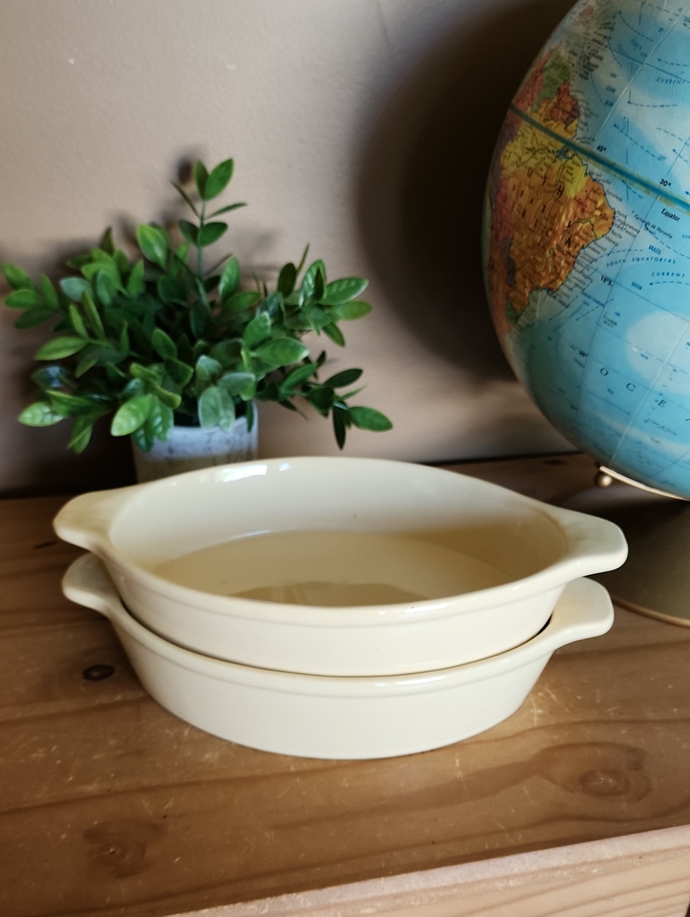Vintage Laurentian Pottery Cream Ceramic Oval Casserole  Dishes